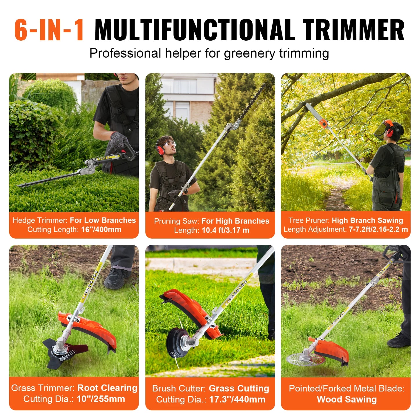 SucceBuy 26cc 5 In 1 Gas Hedge Trimmer WeedEater PoleSaw