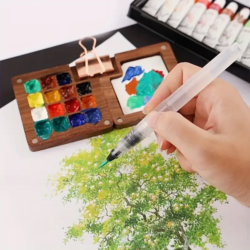 Mini Watercolor Paint Set Portable Travel Kit Water Brush Clip