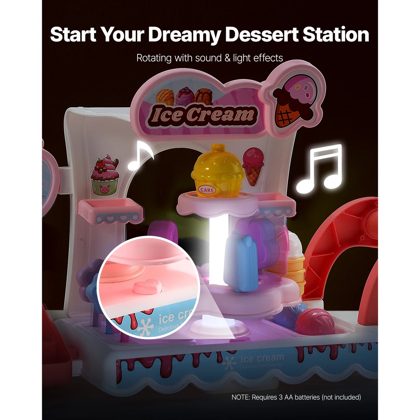 SucceBuy Ice Cream Cart For Kids With Sound And Lights