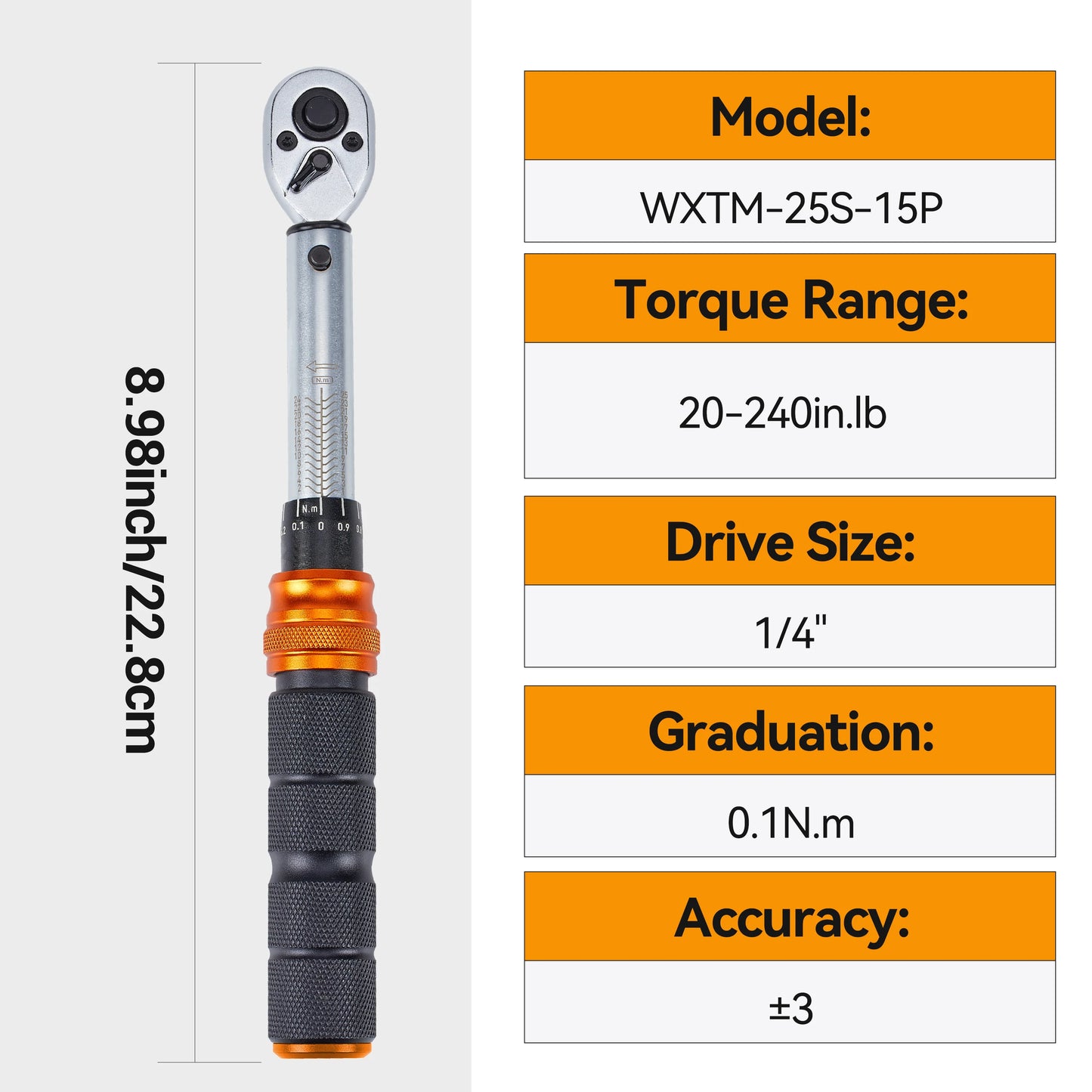 Waxtron Torque Wrench 20 to 240 Inlb Accuracy 3 Percent