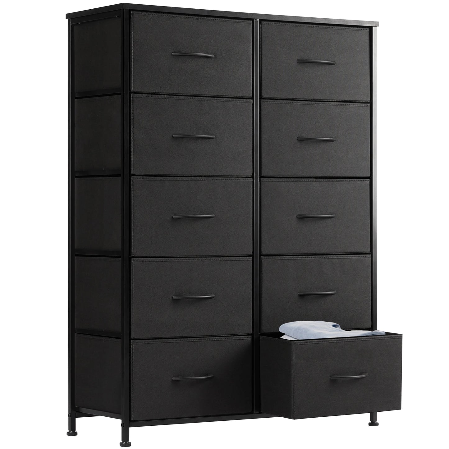 JHK Bedside Table With 10 Fabric Drawers Steel Frame Wardrobe Storage Cabinet
