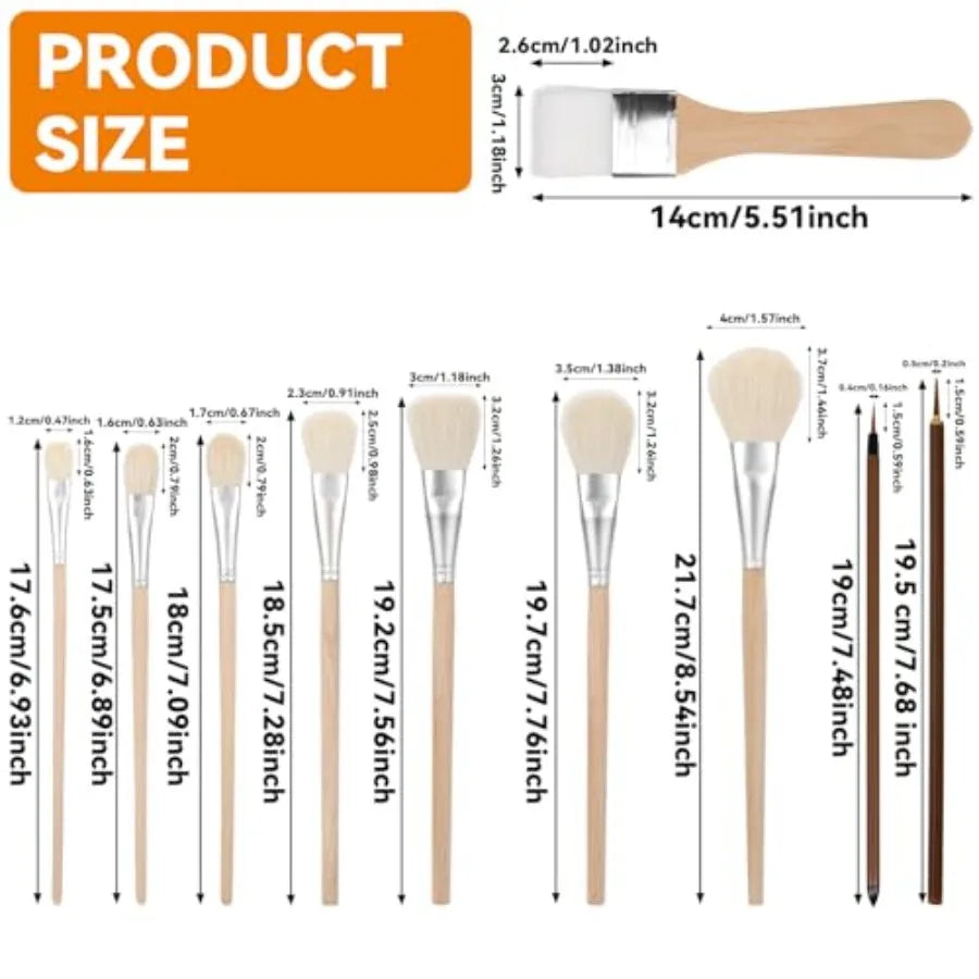 Nogeqi Mop Brush Set 10 Pcs Goat Hair For Acrylic And Oil Painting