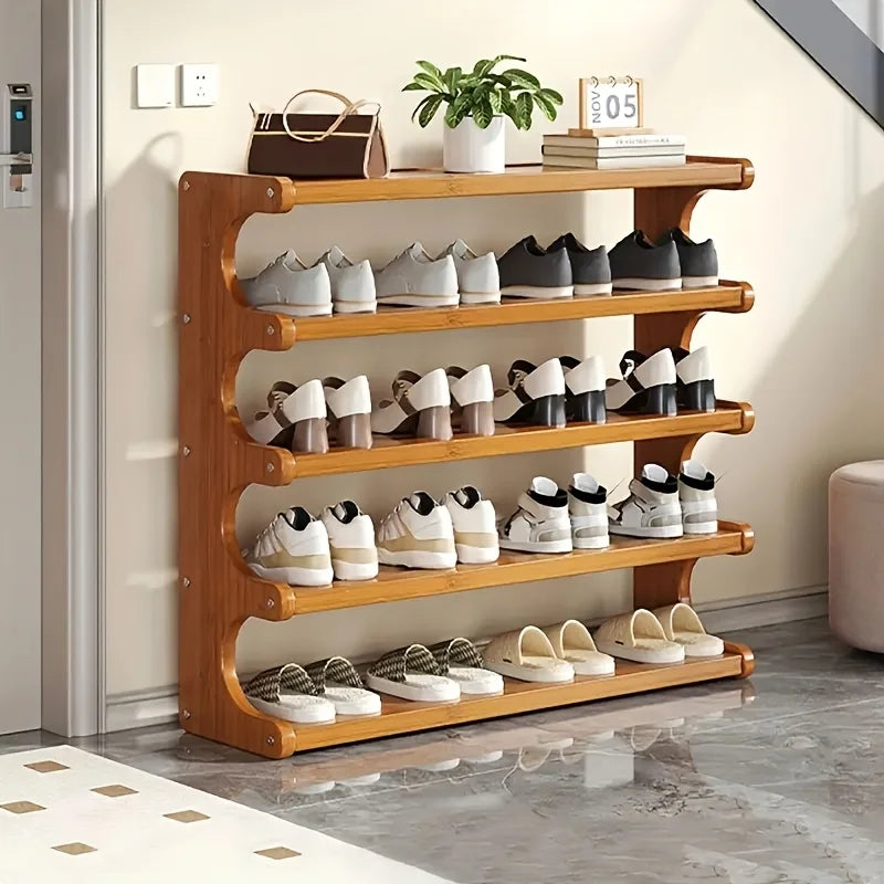Wood Grain Shoe Rack Space Saving Organizer Durable Wood Construction
