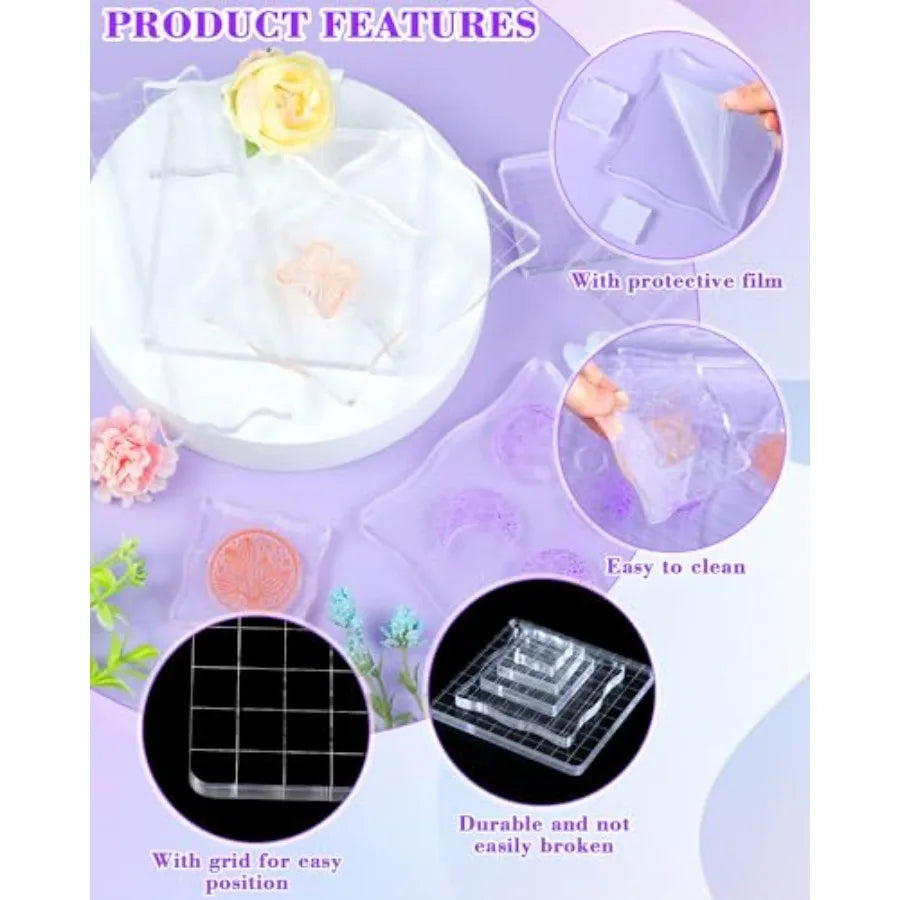 Acrylic Stamp Block Set With Grid Lines For Scrapbooking