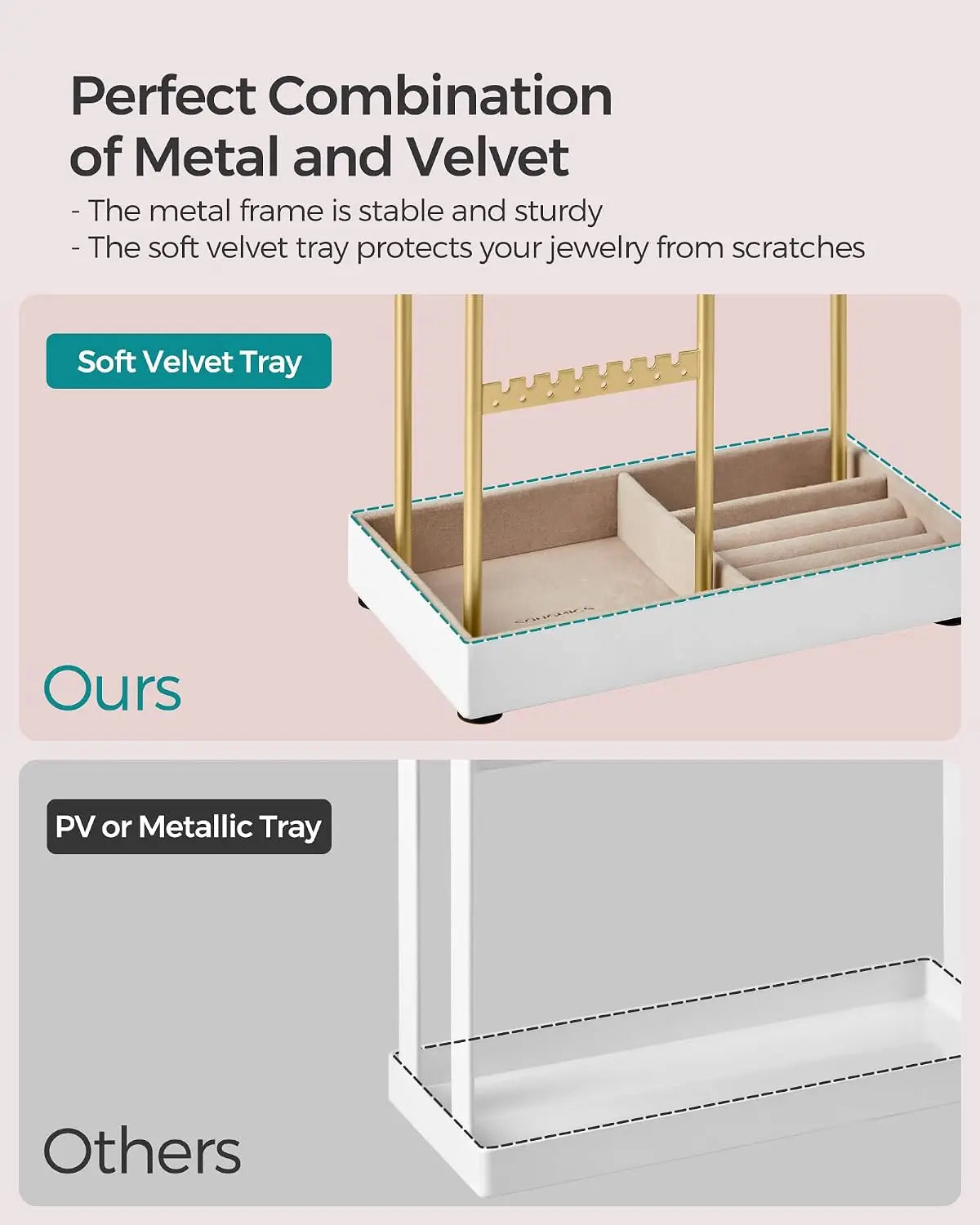 Songmics Necklace Holder Jewelry Stand Organizer With Velvet Tray