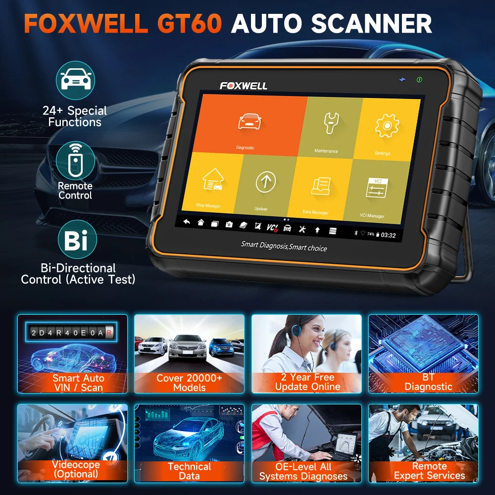 Foxwell GT60 OBD2 Automotive Diagnostic Scanner All Systems Bluetooth