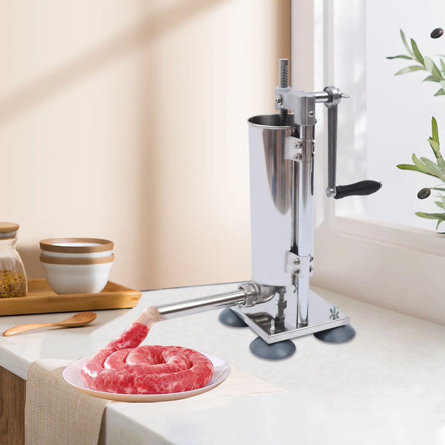 3L Vertical Manual Sausage Stuffer Stainless Steel Meat Filling Tool