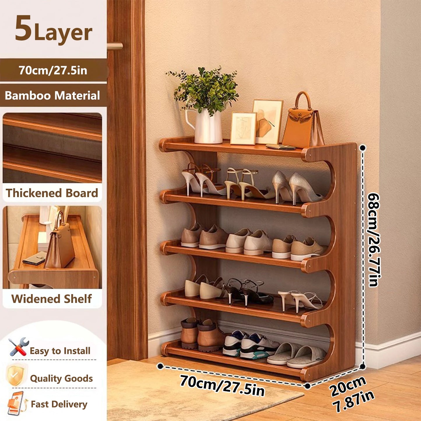 Wood Grain Shoe Rack Space Saving Organizer Durable Wood Construction