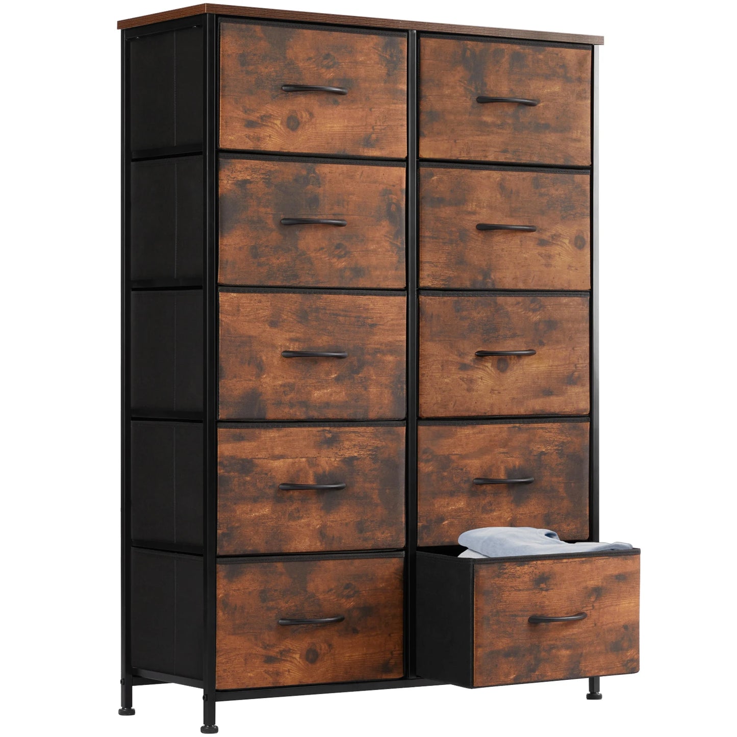 JHK Bedside Table With 10 Fabric Drawers Steel Frame Wardrobe Storage Cabinet
