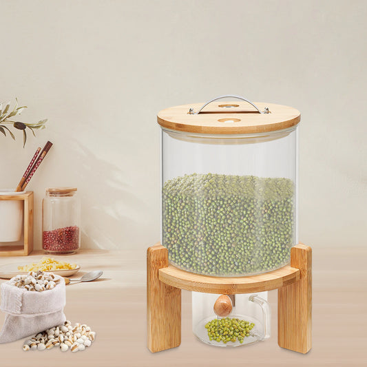 Airtight Glass Food Storage Container Cereal Dispenser With Bamboo Lid