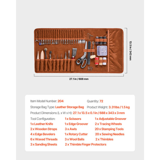 SucceBuy Leather Working Tools Kit Punching Cutting Stitching Carving