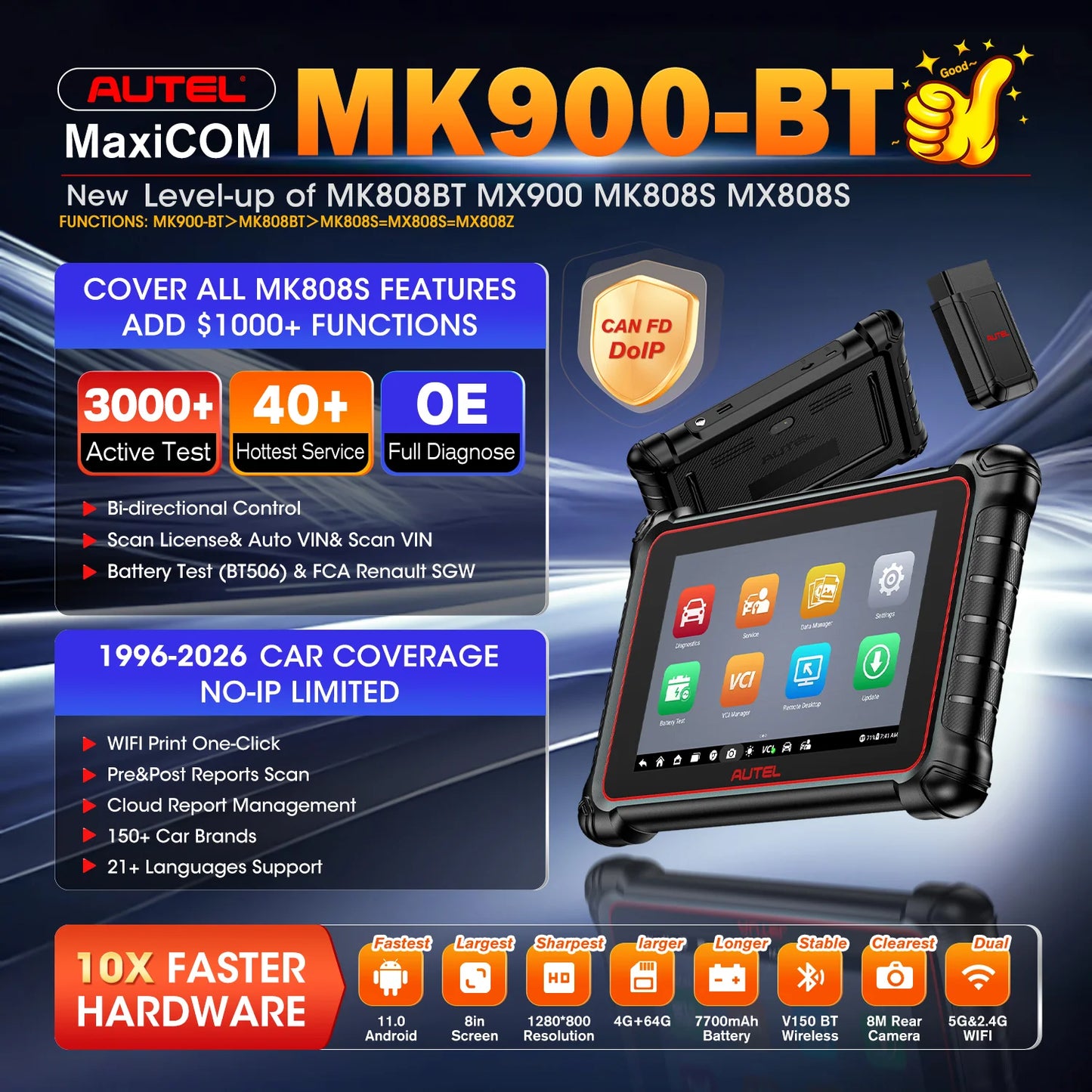 Autel MaxiCOM MK900BT Diagnostic Tool With 40 Services OBD2