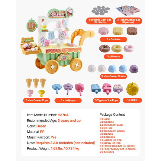 SucceBuy Ice Cream Cart For Kids With Sound And Lights