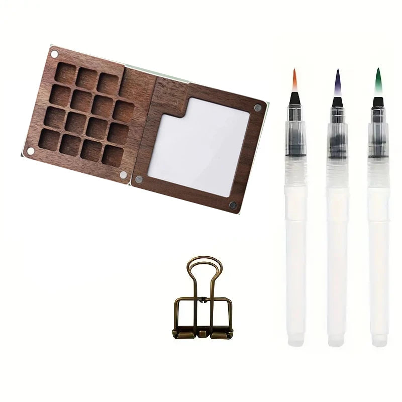 Mini Watercolor Paint Set Portable Travel Kit Water Brush Clip