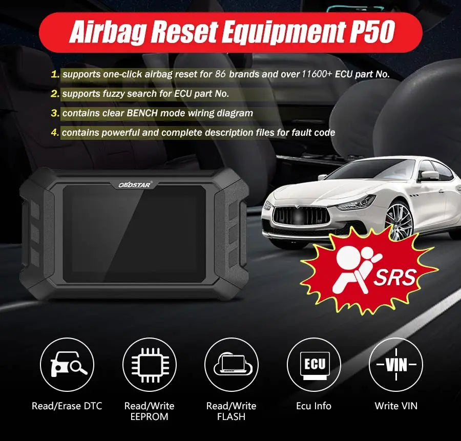 OBDSTAR P50 Airbag Reset Tool Supports 86 Brands 11600 ECUs