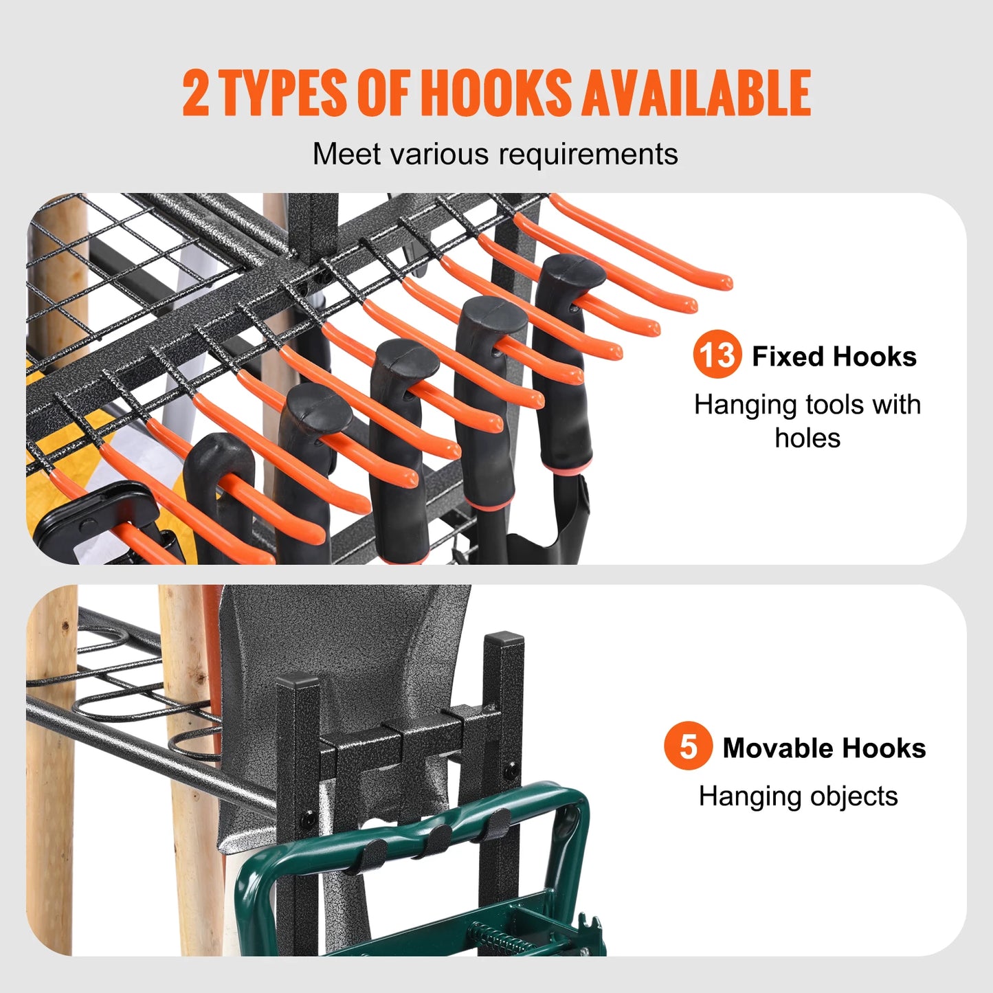Garden Tool Organizer 16 Slots Rack With Hooks Wheels For Garage Storage
