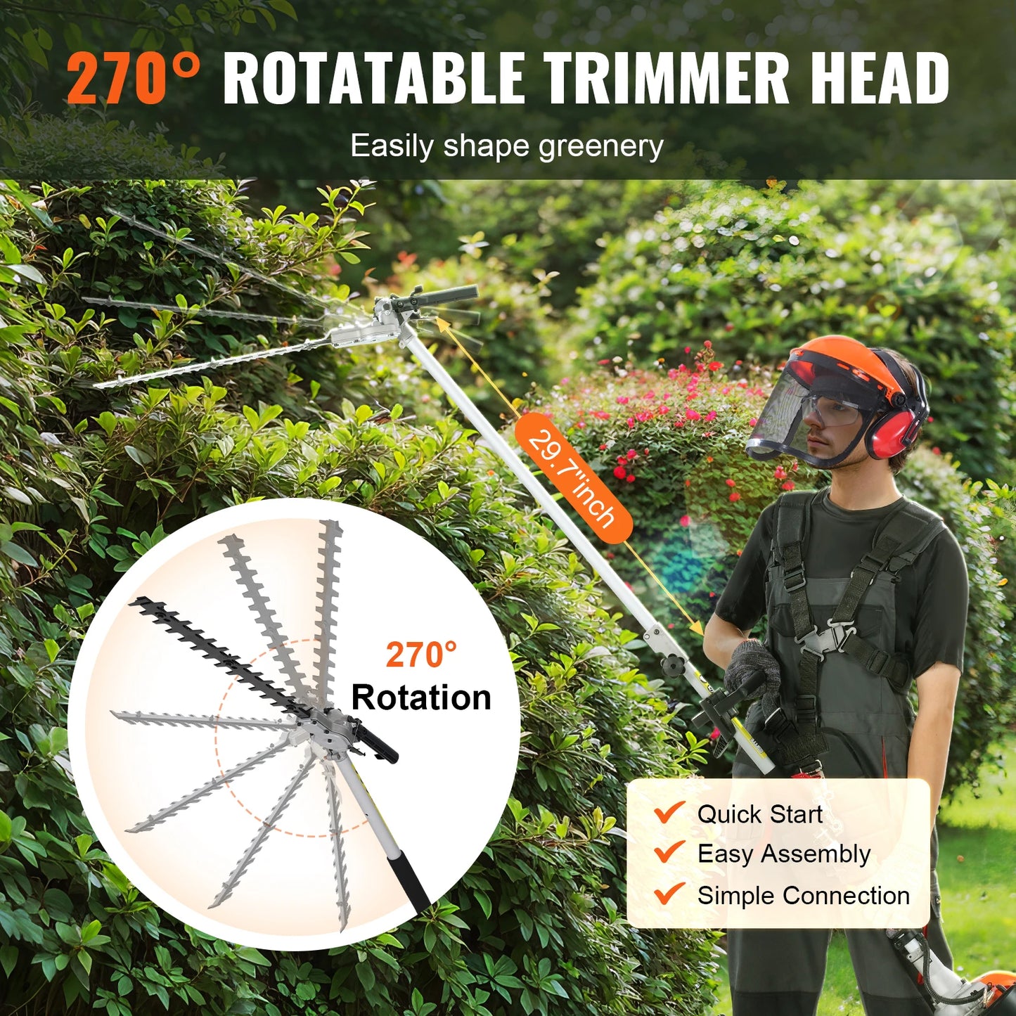 SucceBuy 26cc 5 In 1 Gas Hedge Trimmer WeedEater PoleSaw