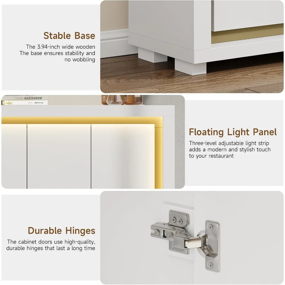 Modern Buffet Cabinet With Power Outlets LED Light Four Doors