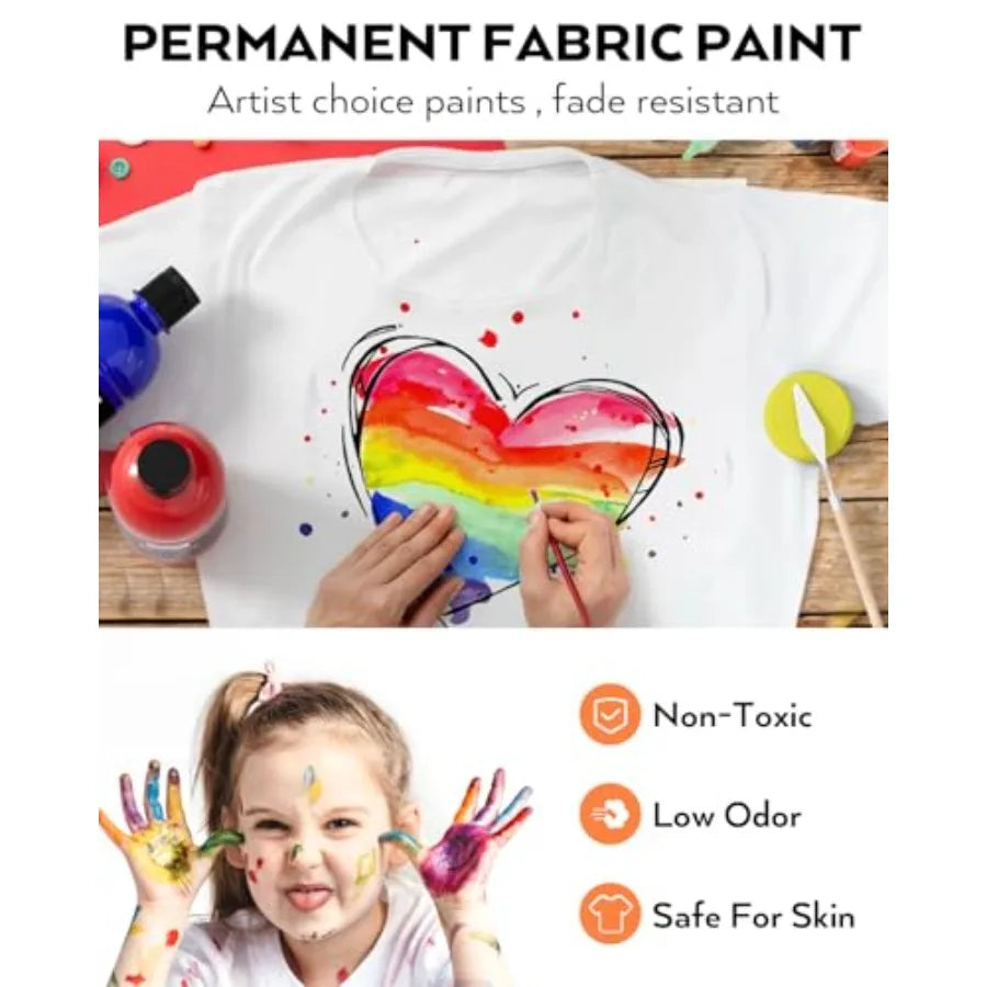Permanent Fabric Paint for Clothes Non Toxic Textile DIY Crafts