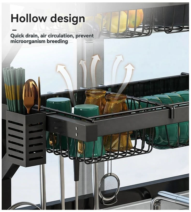Over Sink Dish Drying Rack With Knife Holder And Hooks