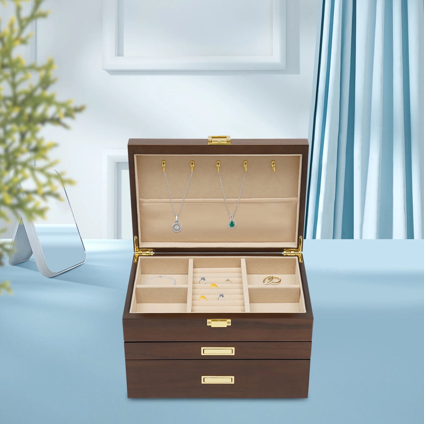 Walnut Wood Jewelry And Watch Display Case Organizer Storage Box