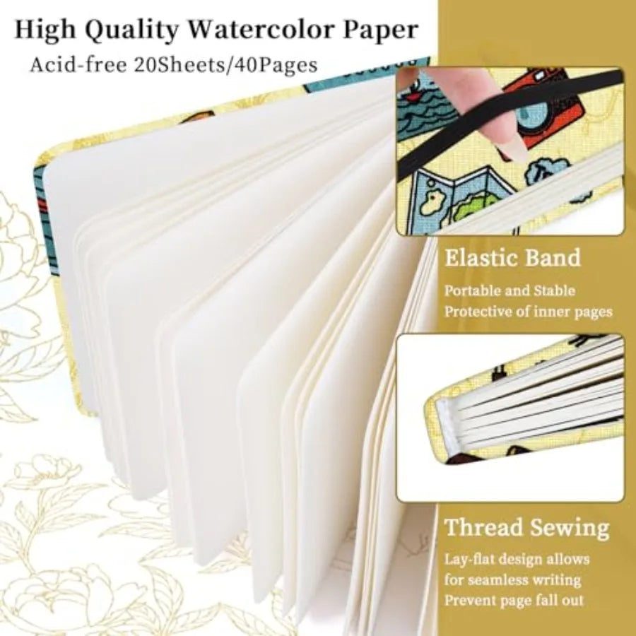 Handmade Cloth Hardcover Travel Journal With Watercolor Paper 140lb