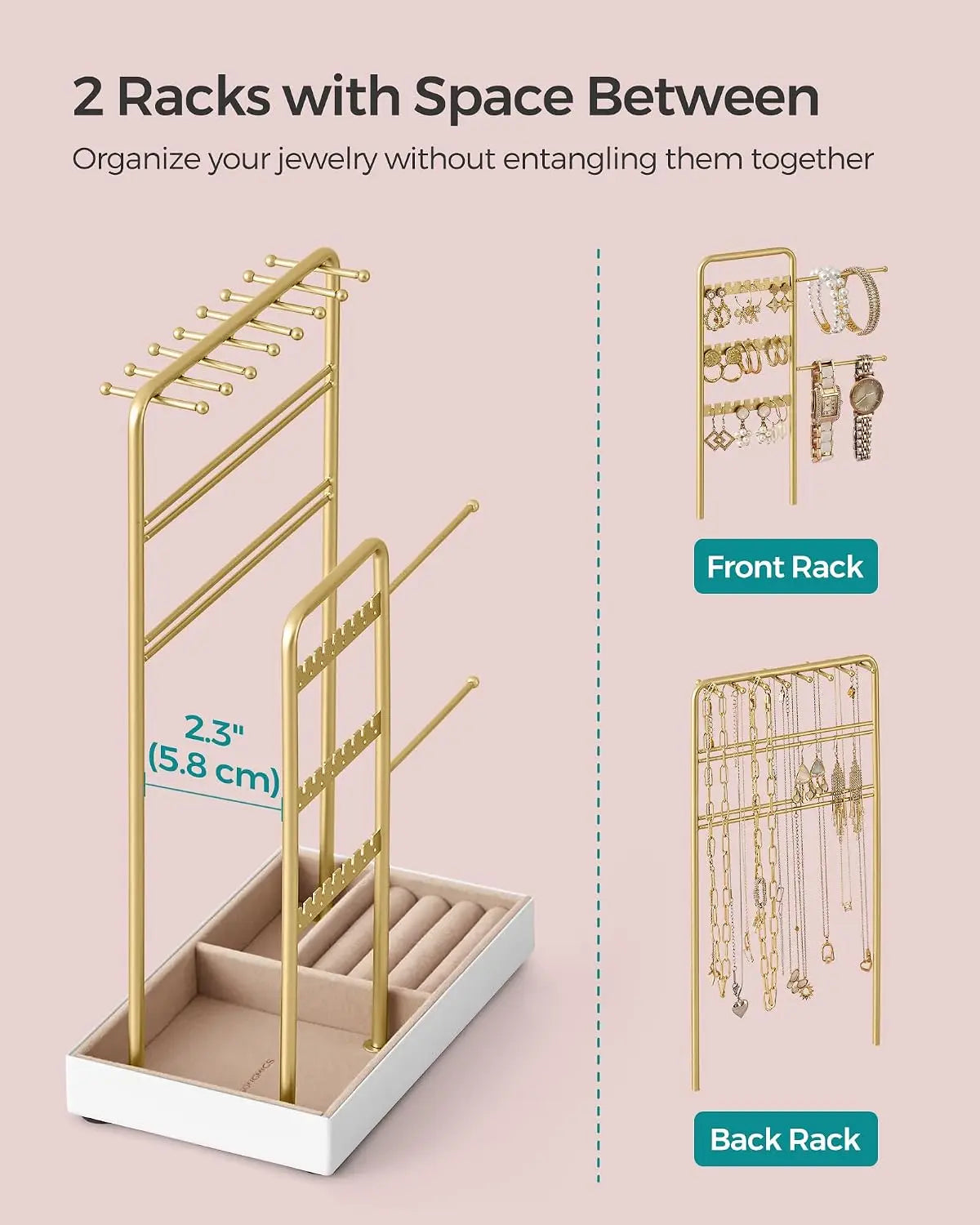 Songmics Necklace Holder Jewelry Stand Organizer With Velvet Tray