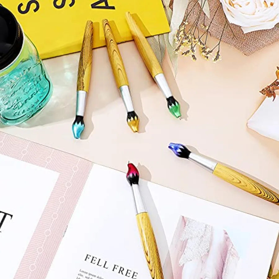 5 Piece Bamboo Paintbrush Pens Retractable Ballpoint Set For Art Teachers
