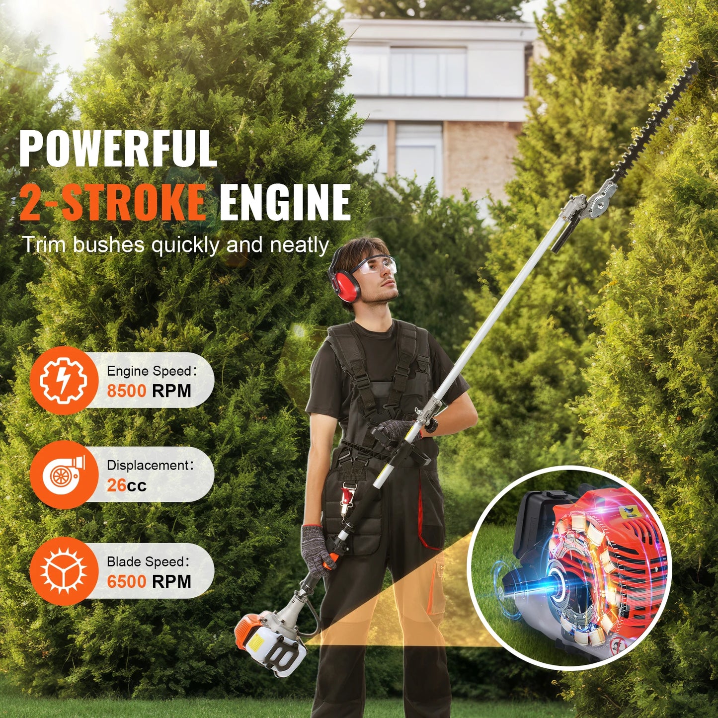 SucceBuy 26cc 5 In 1 Gas Hedge Trimmer WeedEater PoleSaw