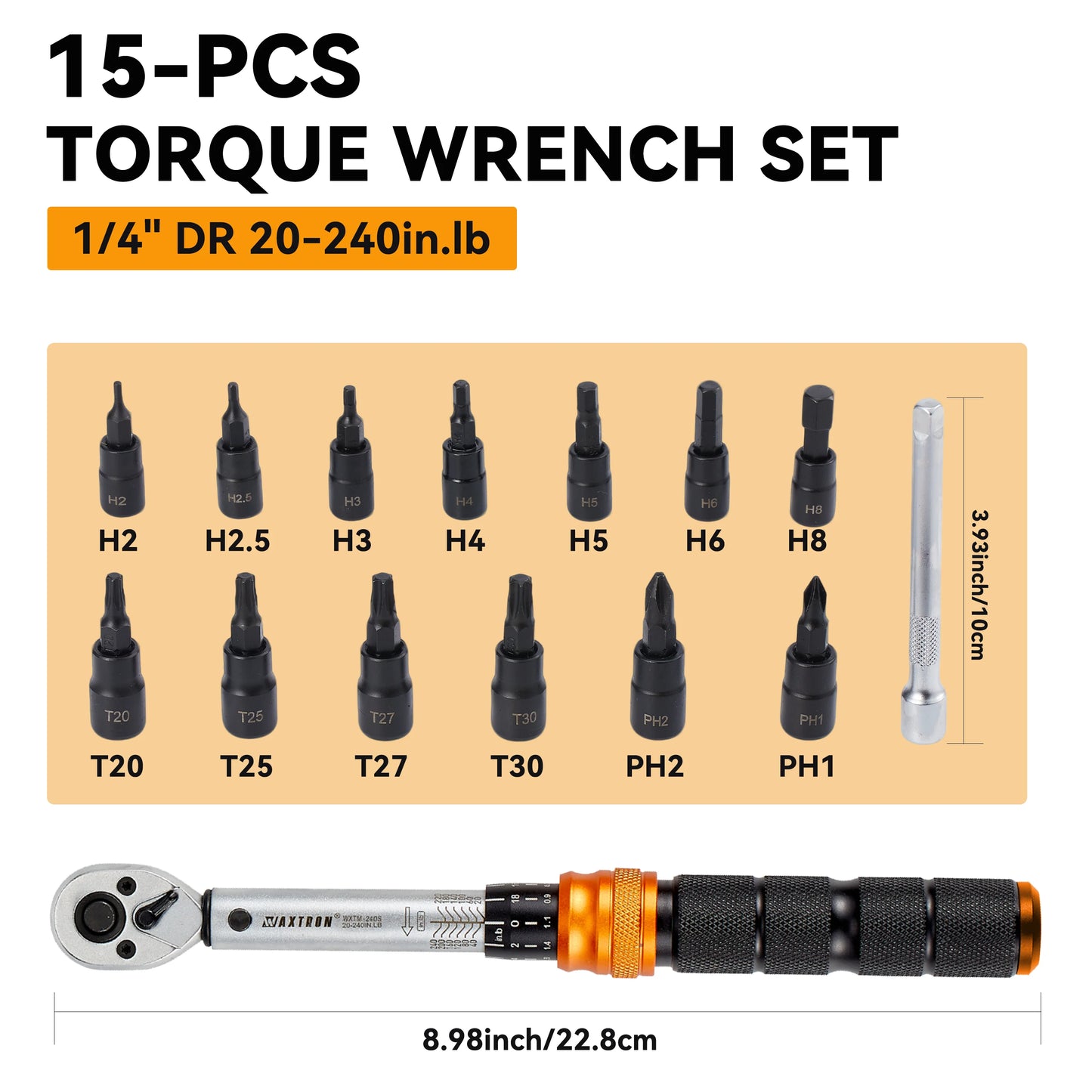 Waxtron Torque Wrench 20 to 240 Inlb Accuracy 3 Percent