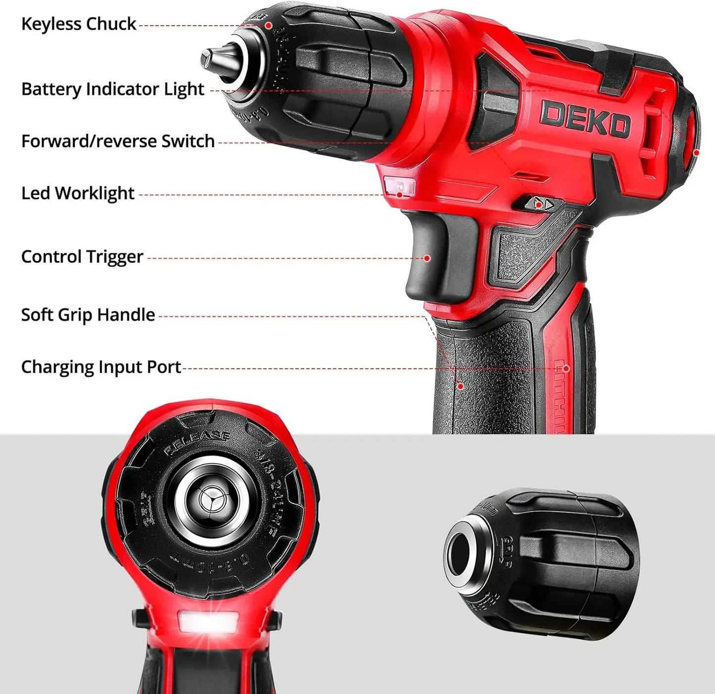 DEKO 8V Cordless Drill Set 126 Piece Home Tool Kit