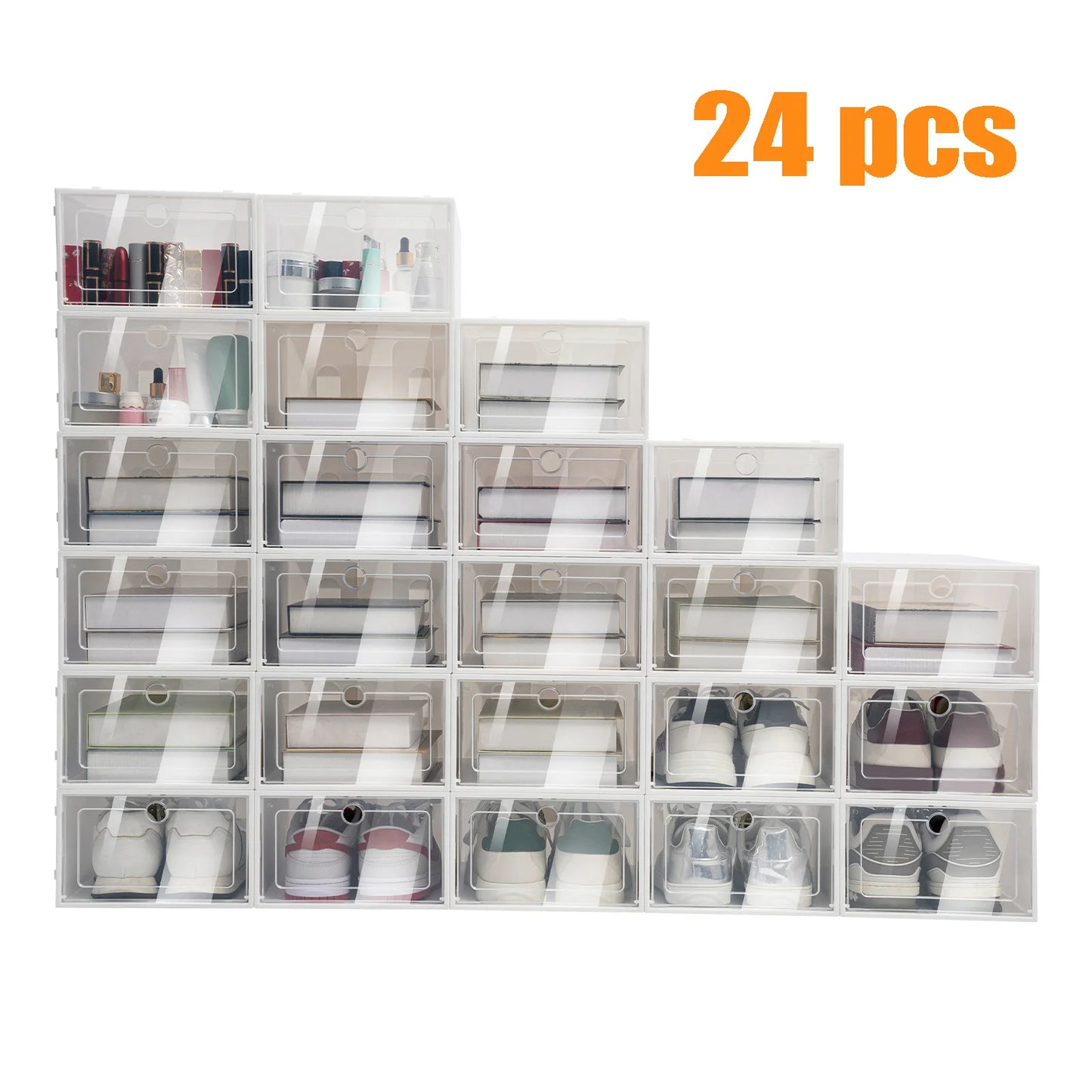 Transparent Plastic Shoe Case 24PCS Set Stackable Organizer Drawer