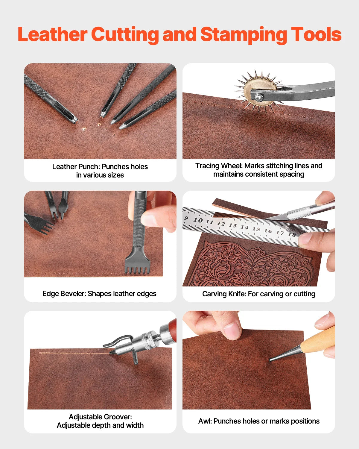 SucceBuy Leather Working Tools Kit Punching Cutting Stitching Carving