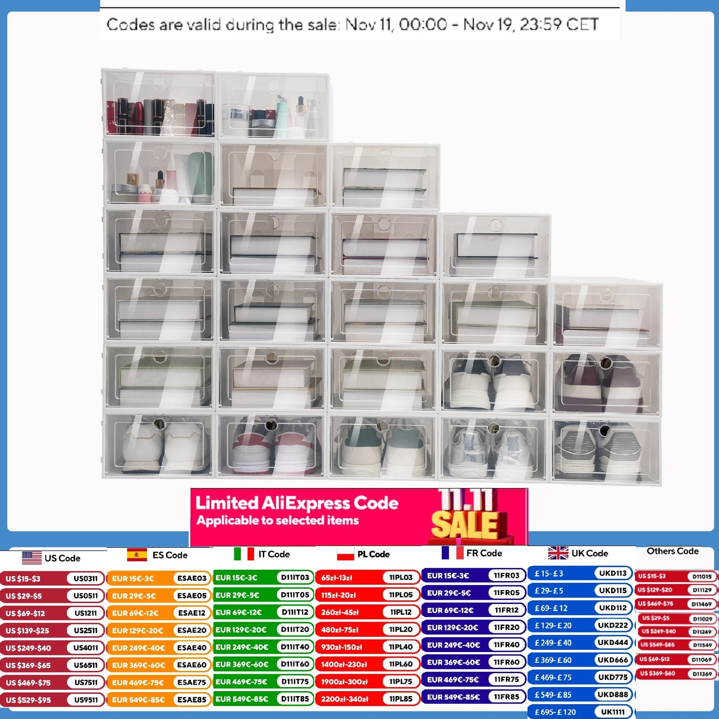 Foldable Transparent Shoe Box Set 20 To 24 Pcs Stackable