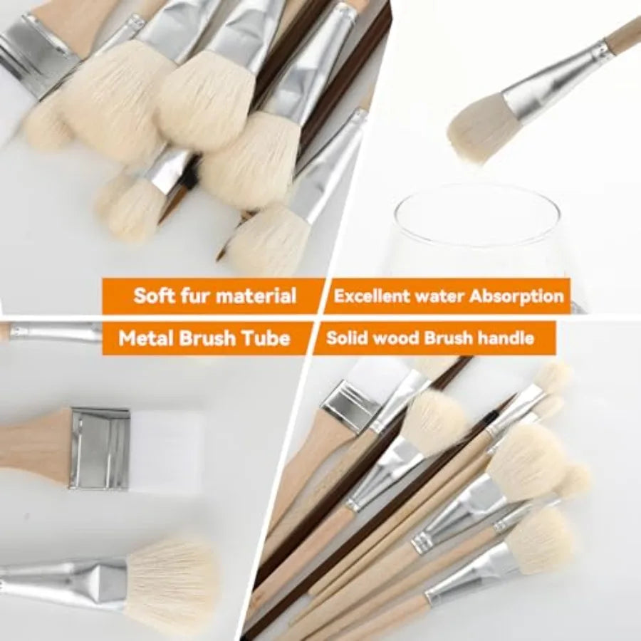 Nogeqi Mop Brush Set 10 Pcs Goat Hair For Acrylic And Oil Painting