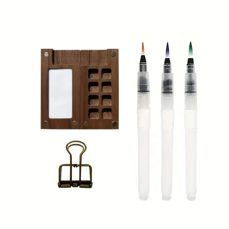 Mini Watercolor Paint Set Portable Travel Kit Water Brush Clip
