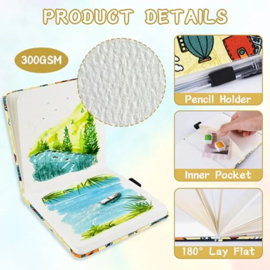 Handmade Cloth Hardcover Travel Journal With Watercolor Paper 140lb