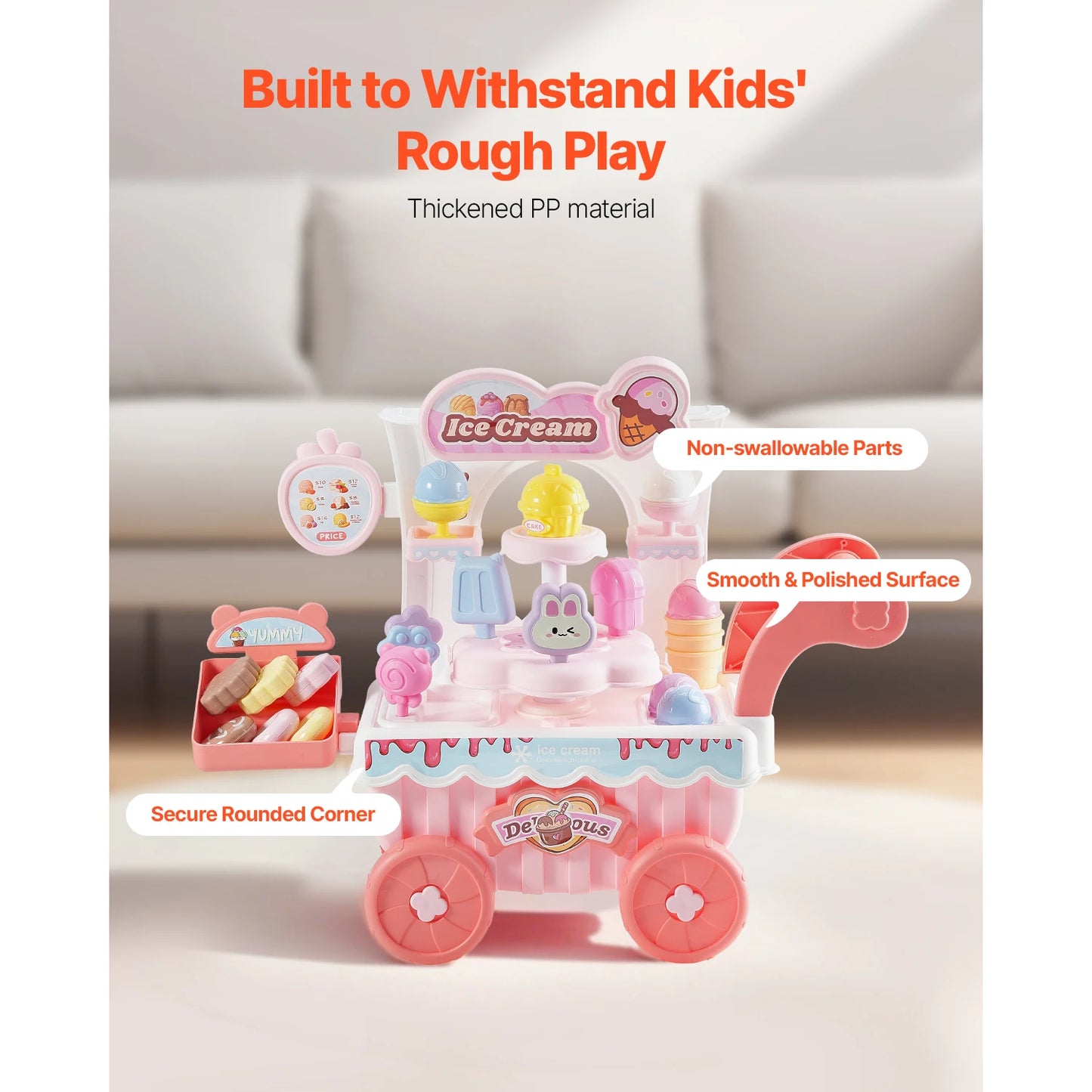 SucceBuy Ice Cream Cart For Kids With Sound And Lights