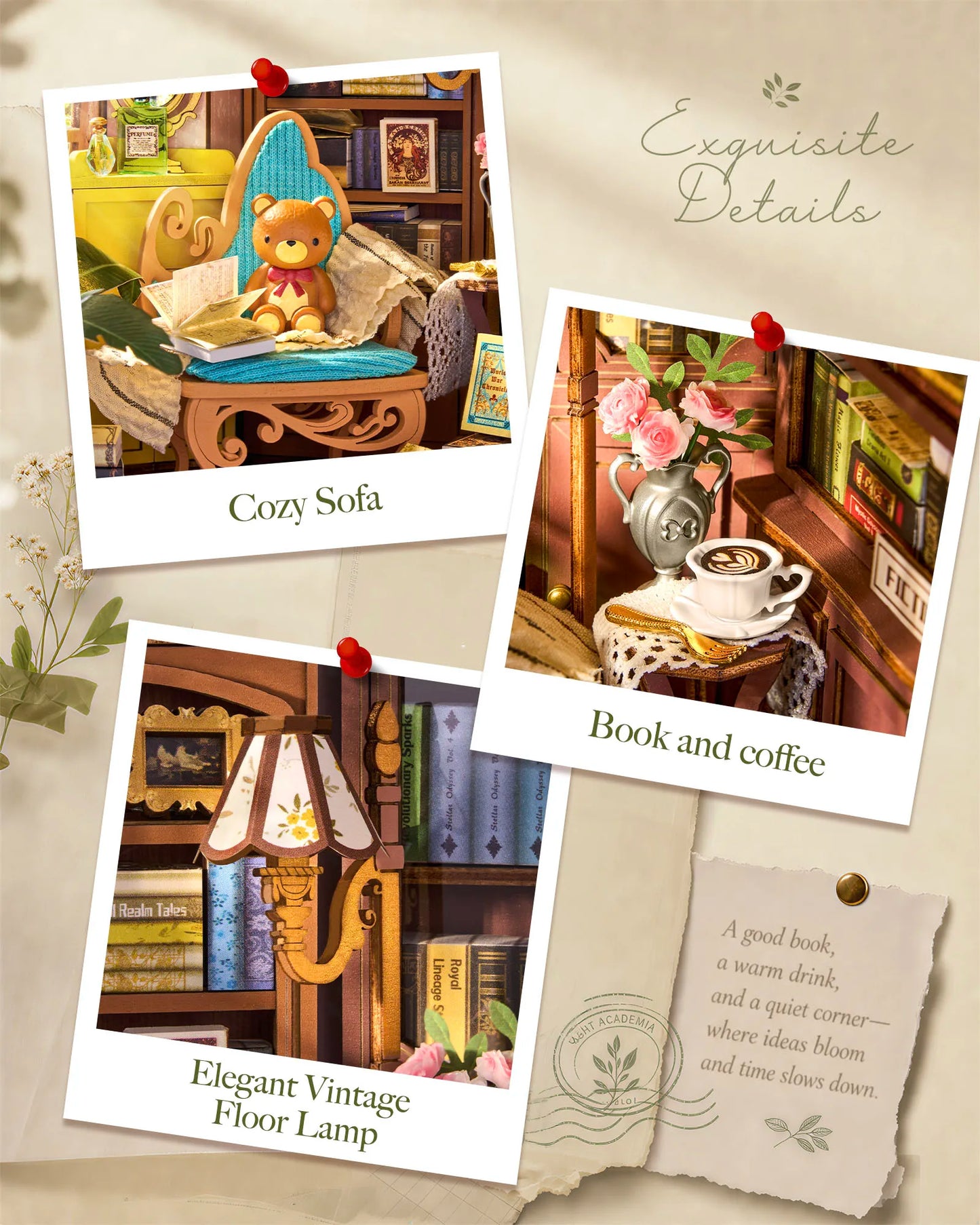 Rolife Quiet Corner Book Nook Kit 185 Piece 3D Puzzle