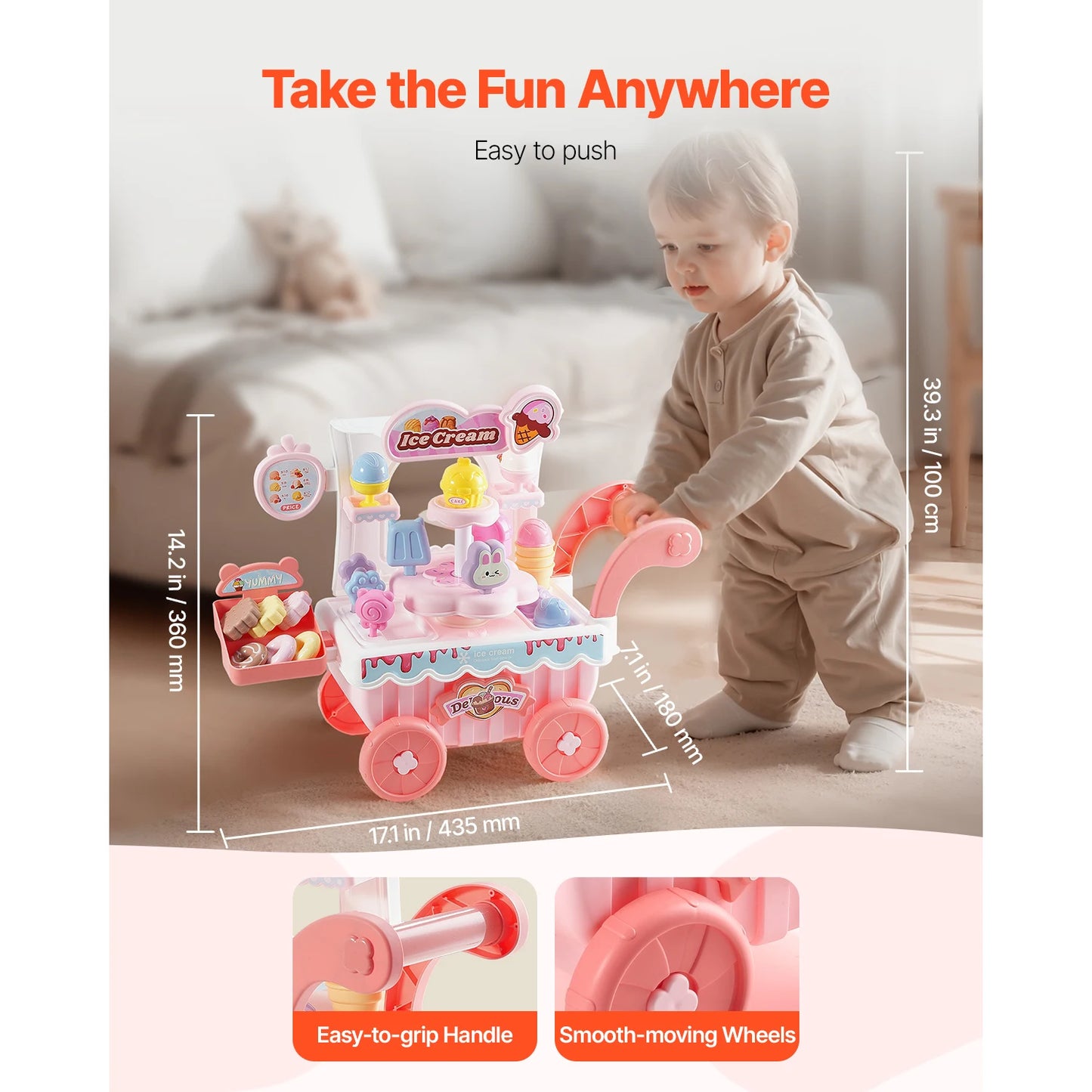 SucceBuy Ice Cream Cart For Kids With Sound And Lights