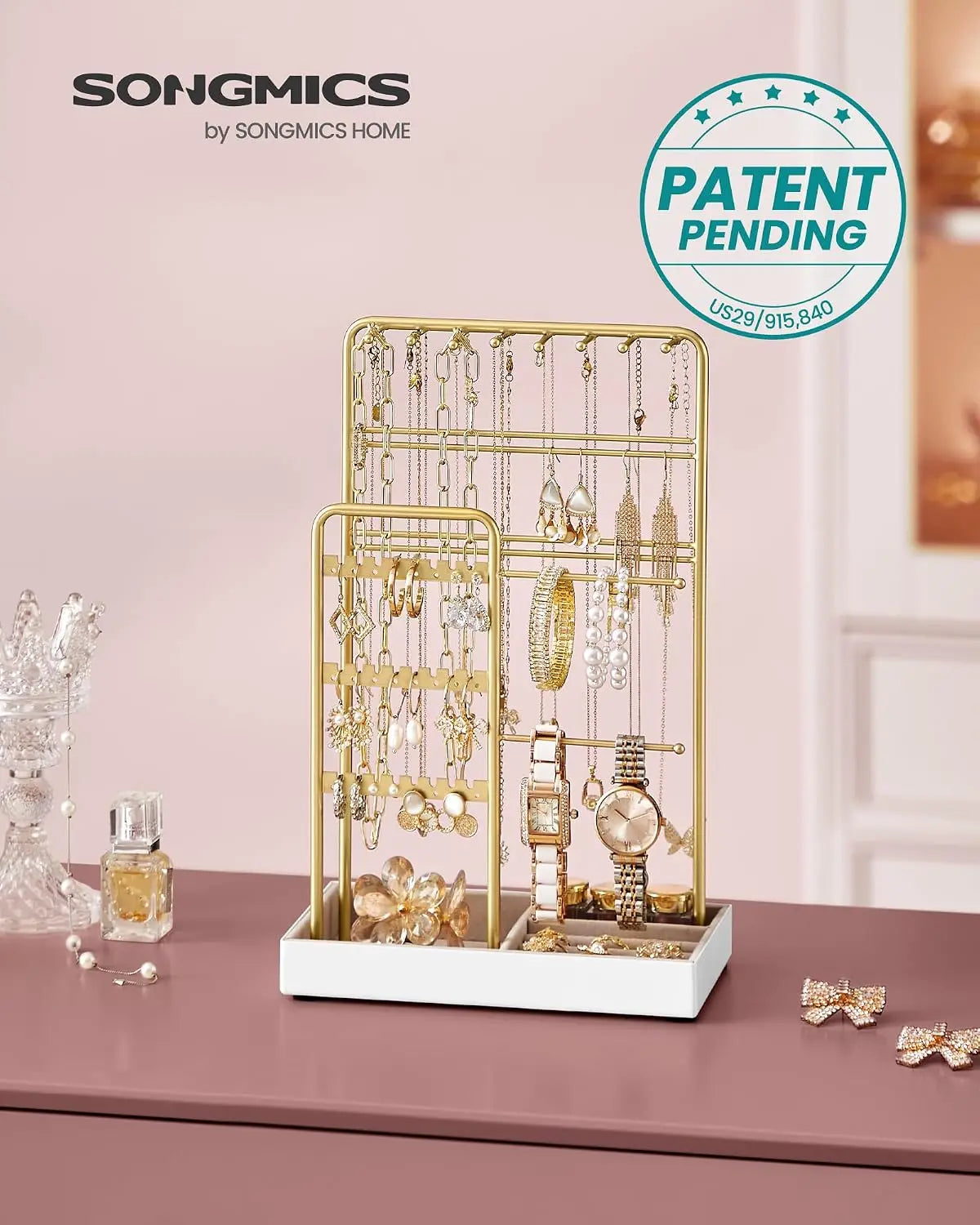 Songmics Necklace Holder Jewelry Stand Organizer With Velvet Tray