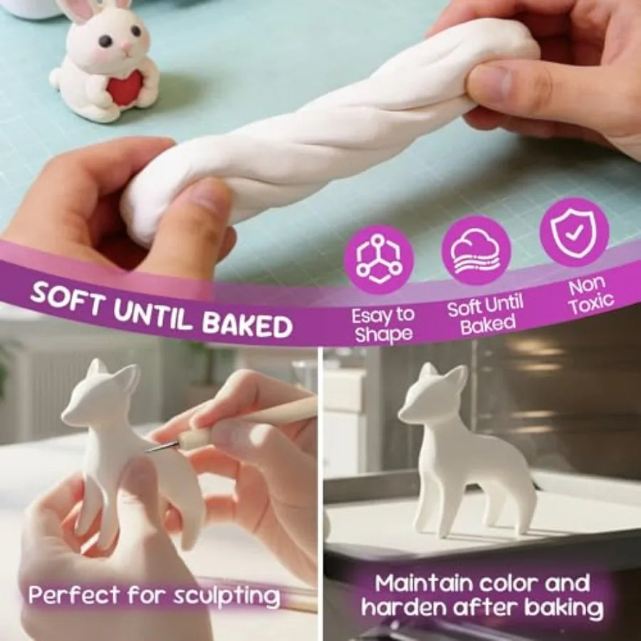 Oven Bake Polymer Clay With Tools Kit Non Toxic Modeling Material