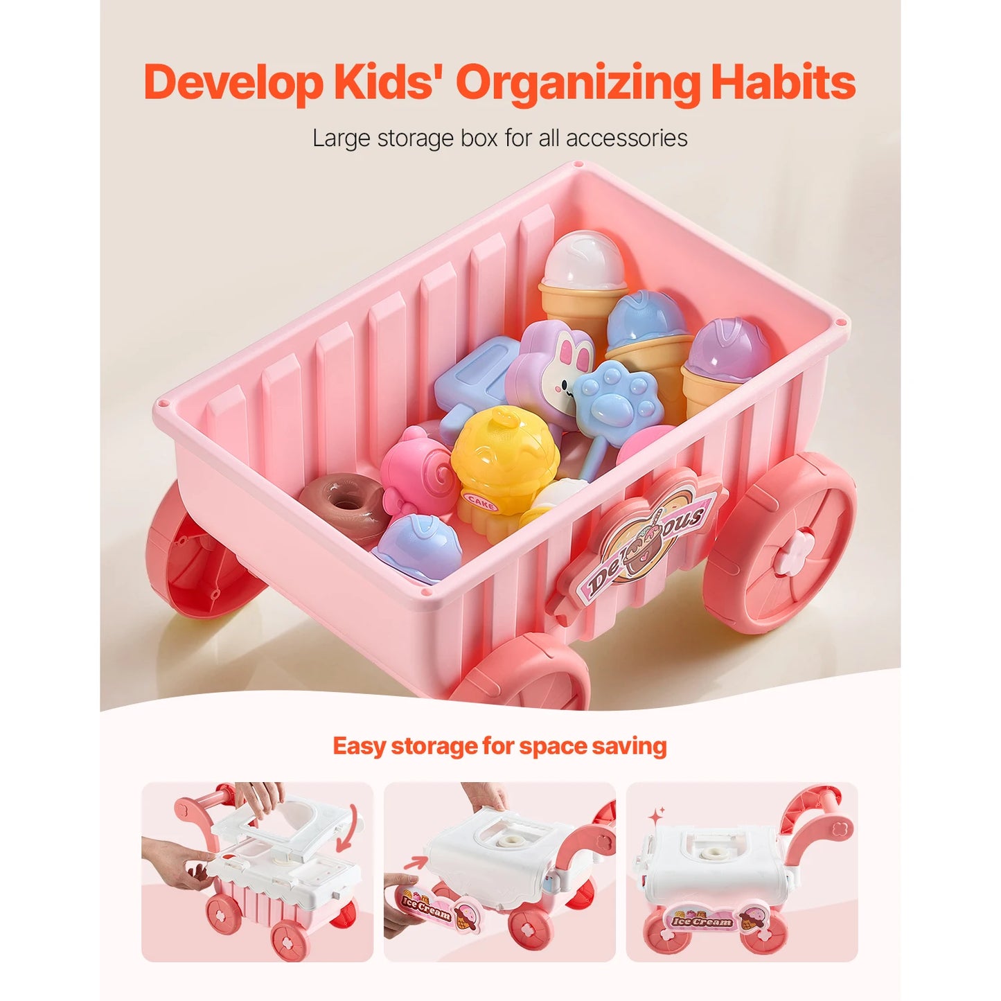 SucceBuy Ice Cream Cart For Kids With Sound And Lights