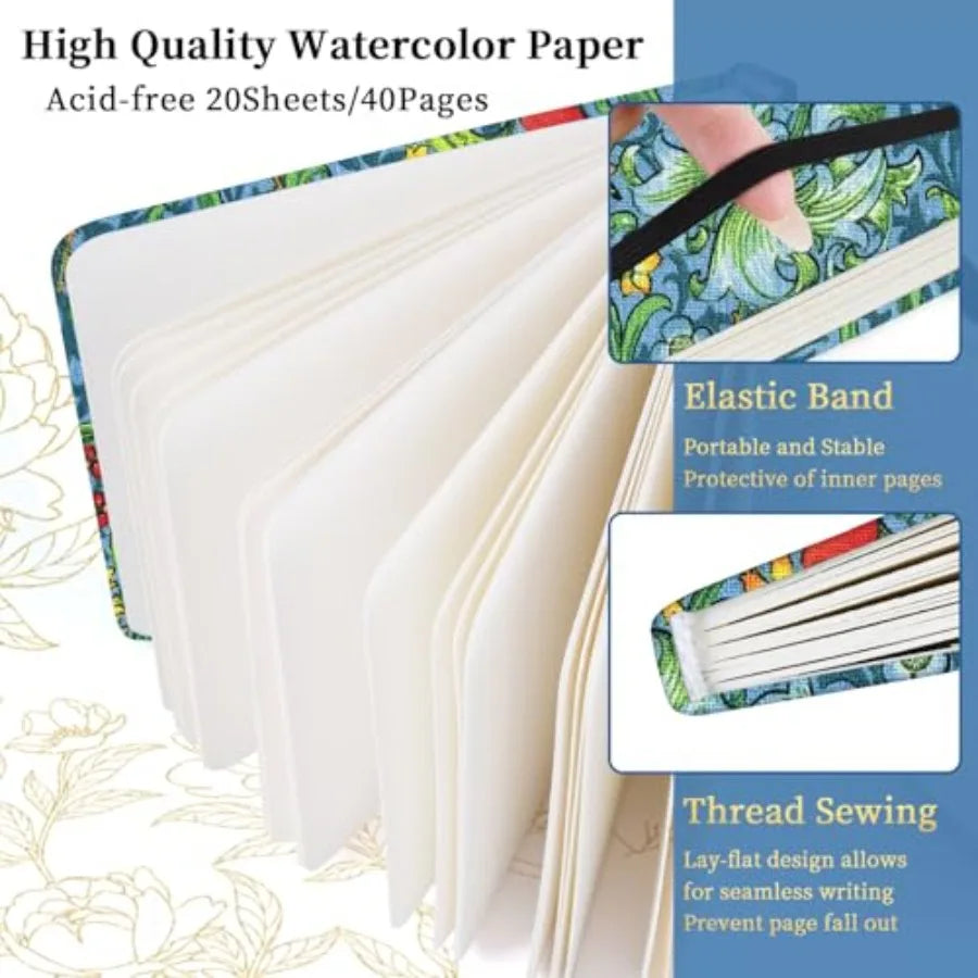 Handmade Cloth Hardcover Journal With Watercolor Paper Travel Sketchbook