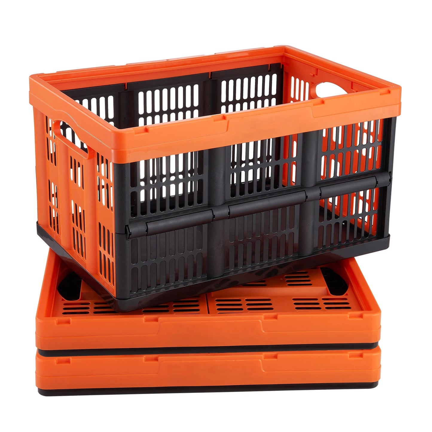 SucceBuy Collapsible Plastic Storage Baskets With Handles Stackable Bins