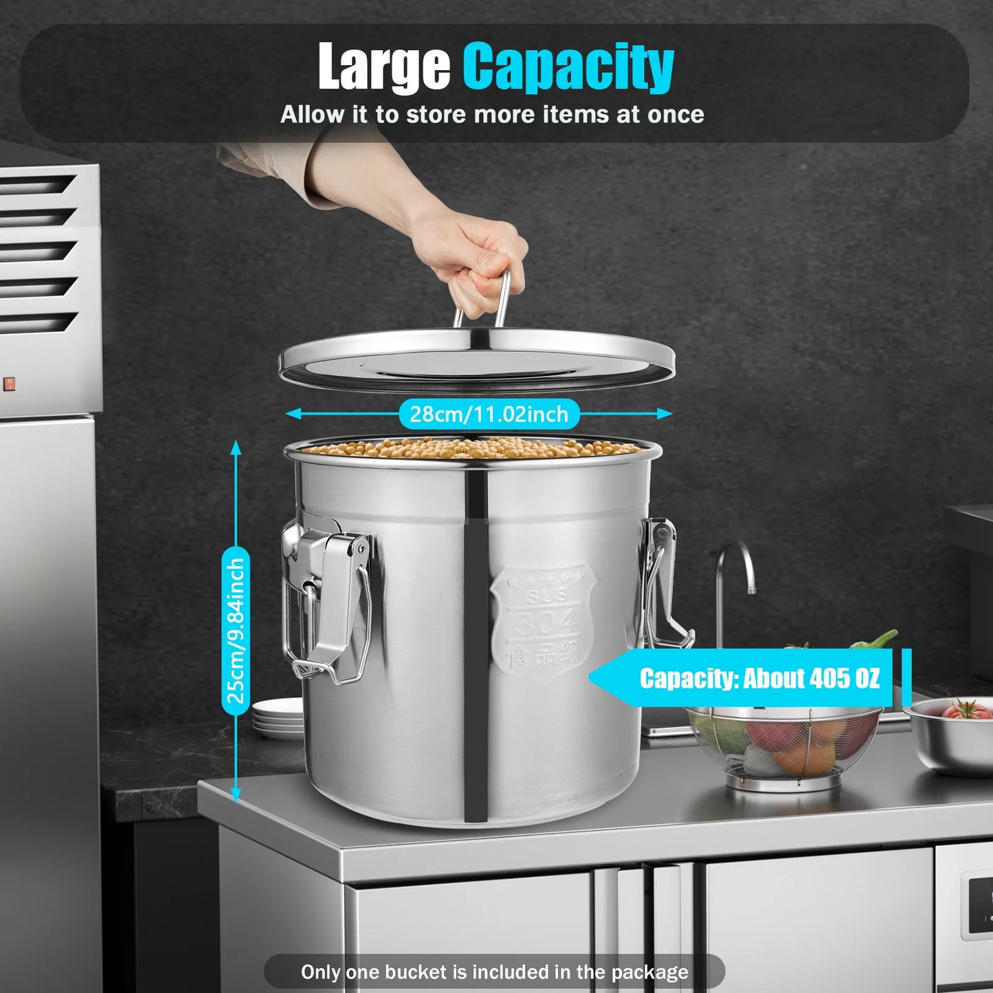 Bymaocar 304 Stainless Steel Cereal Container Airtight Rice Oil Storage Bucket