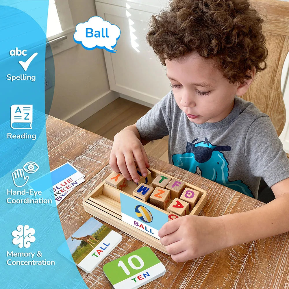 Spelling Games With Flash Cards Montessori Wooden Matching Letters