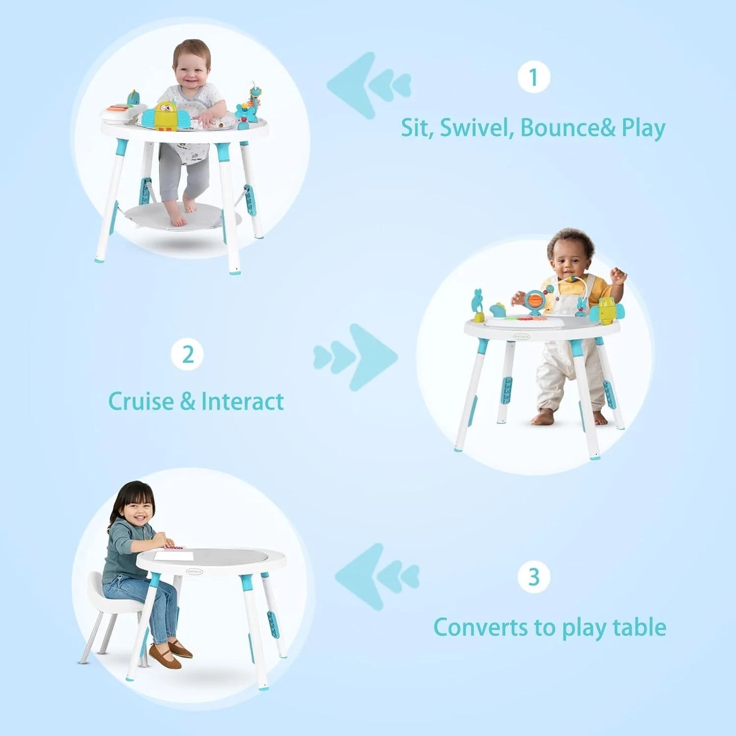 YEALEOCN Baby 3 In 1 Activity Center Jumper With Rotating Seat