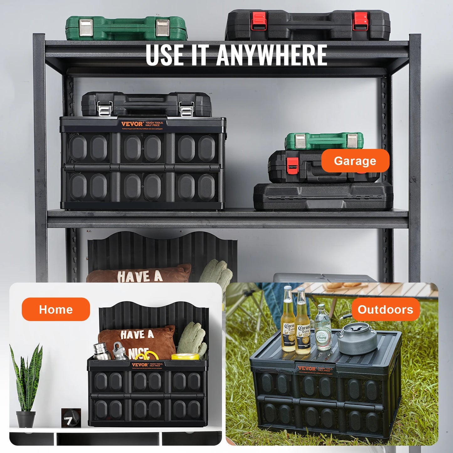 Collapsible Storage Bins Set Of 3 With Lids Stackable Garage Organization
