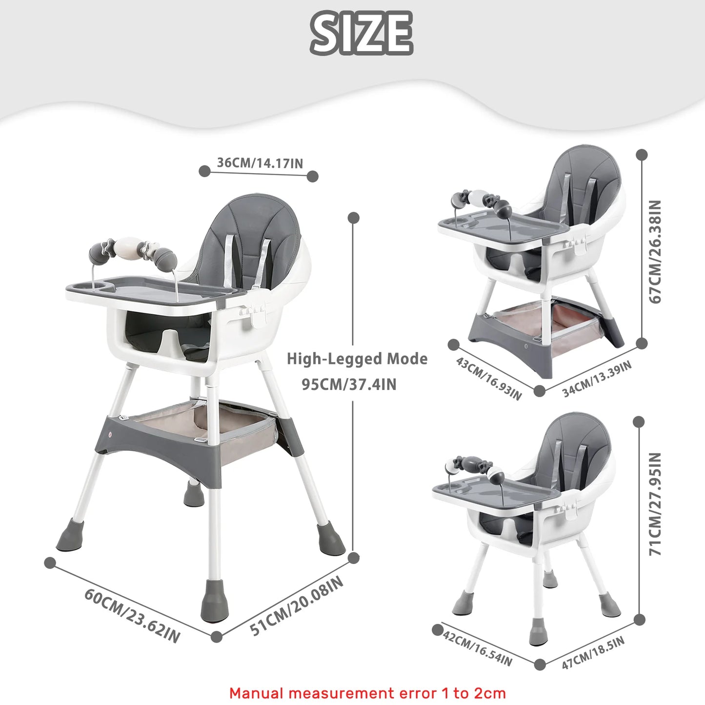 PIORLADO Baby High Chair Portable Eat and Play Convertible Dining Chair
